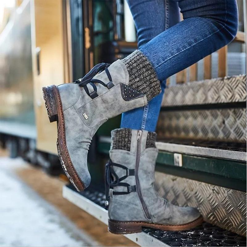 (Last day 70% OFF) Women's Winter Warm Lace Up Snow Boots, Comfort Wide Mid-calf Boots