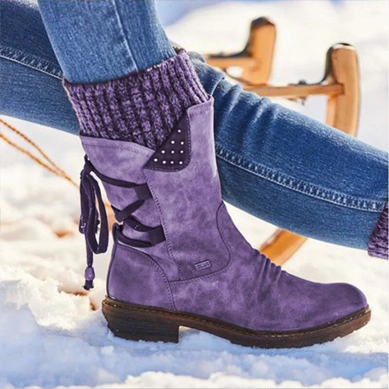 (Last day 70% OFF) Women's Winter Warm Lace Up Snow Boots, Comfort Wide Mid-calf Boots