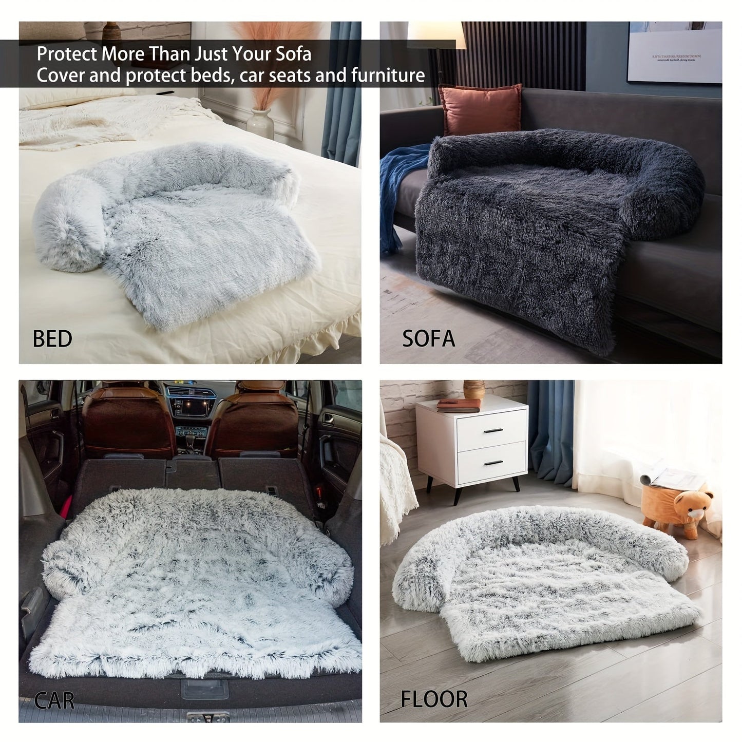 Pet Couch Cover & Calming Dog Bed Mat - Soft Plush Dog Sofa For Furniture Protector!