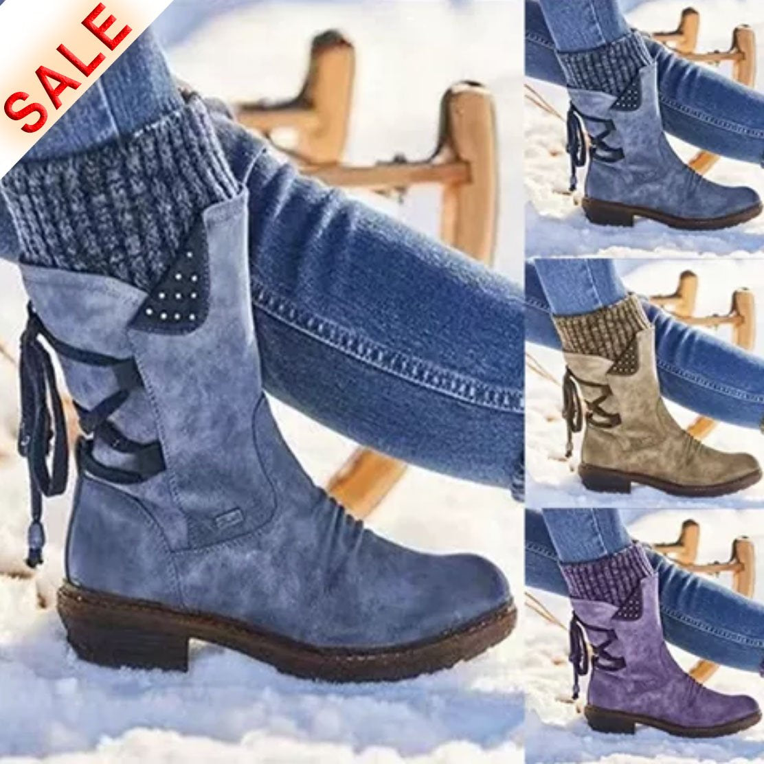 (Last day 70% OFF) Women's Winter Warm Lace Up Snow Boots, Comfort Wide Mid-calf Boots