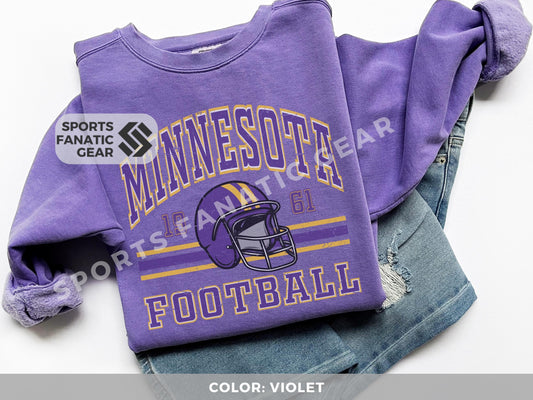 Minnesota Football Comfort Colors Vintage Retro Style Crewneck Sweatshirt, Trendy Garment-Dyed Unisex Shirt, Football Fan Gift for Game Day