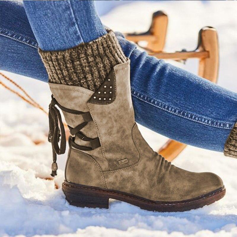 (Last day 70% OFF) Women's Winter Warm Lace Up Snow Boots, Comfort Wide Mid-calf Boots