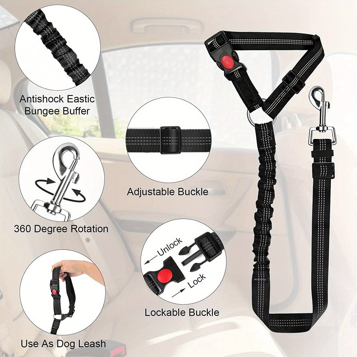 Adjustable 2-in-1 Nylon Dog Lead Leash & Seat Belt (Buy 1 Get 1)