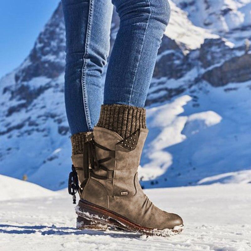 Women's Winter Work Boots, Warm Leather Lace Up Snow Boots